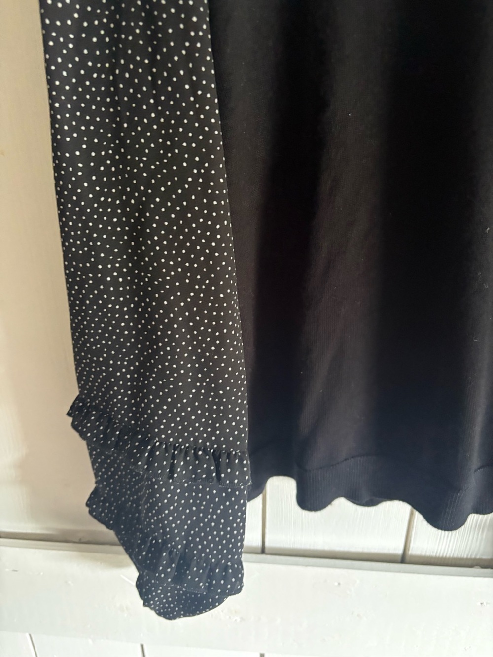 Adrianna Papell Black V-Neck Pullover with Polka-Dot Chiffon Sleeves - Picture 2 of 4